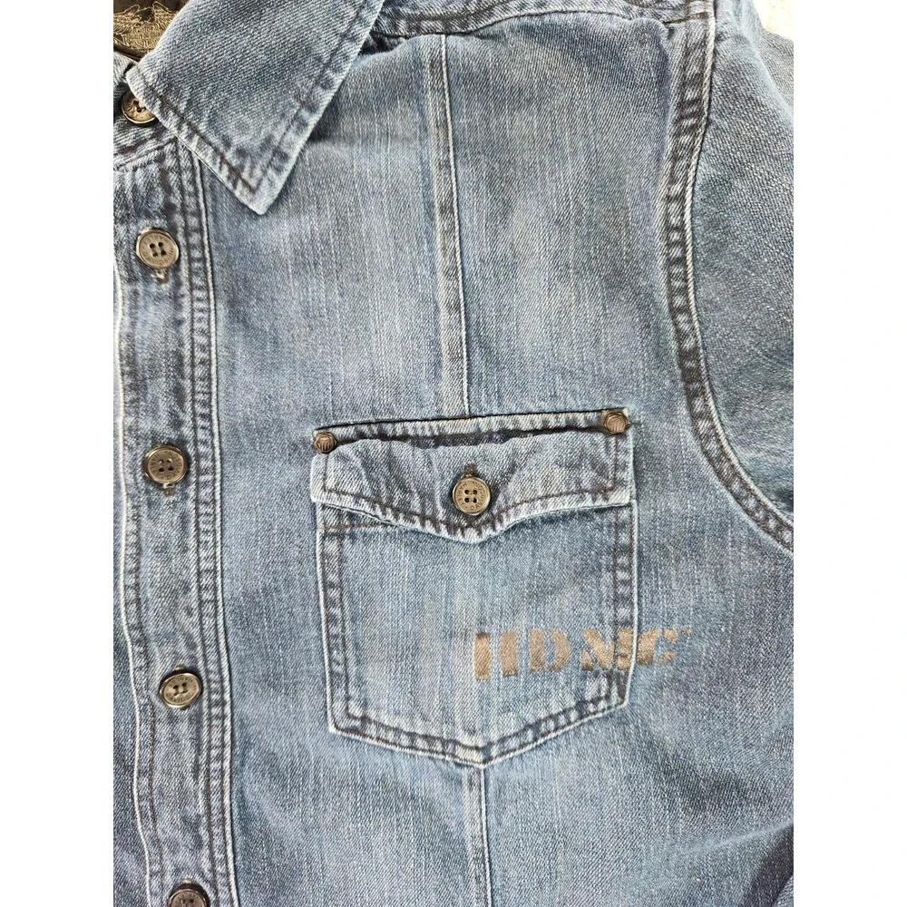 Harley‎ Davidson Shirt Mens Large Blue Long Sleeve Denim HDMC Casual Button Up